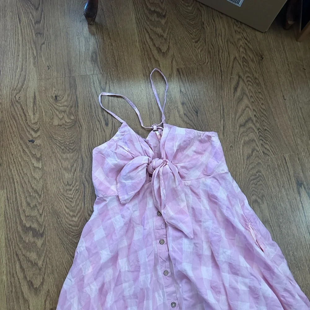 Free People Pink Plaid Via midi Dress size medium NWT sleeveless flowy fit